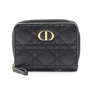 Dior Caro Red Bi fold Wallet Leather Black